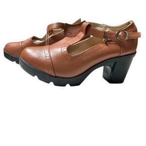 Dadawen Fashion Women’s Brown T-Strap Platform Shoes Size 38 (US 7.5)